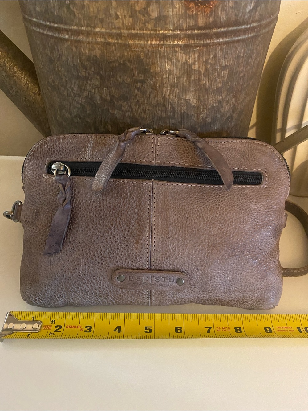 Bed stu Magdalene Taupy brown distressed leather wristlet/crossbody bag - Picture 9 of 12